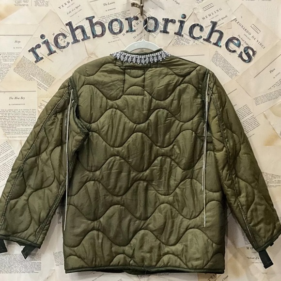 Free People X Tricia Fix Broached Liner Jacket Upcycled Reworked Olive - Picture 7 of 8